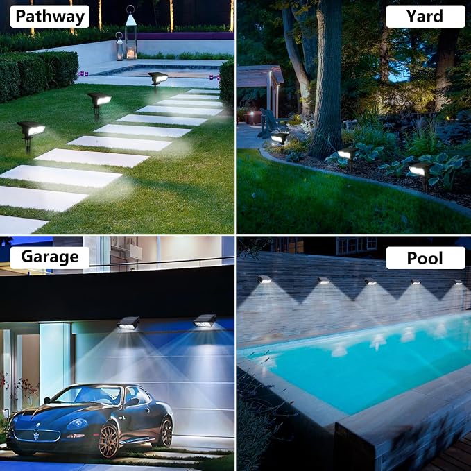 Toodour Solar Spot Light Outdoor, 4 Pack Solar Lights Outdoor with 2 Modes, Waterproof Solar Powered Flood Lights Landscape Lighting for Yard Garden Home Pathway Walkway Outdoor Decor - Cool White