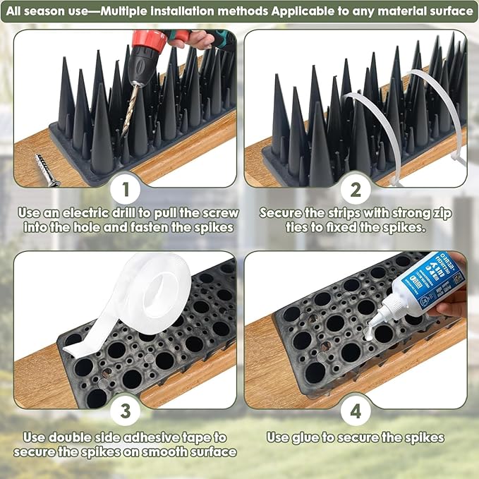 Plastic Bird Spikes Deterrent for Outside to Keep Birds Pigeon Squirrel Away from Porch Baffle Feeder Yard Patio, Fence Spikes 20pack 20Feet Bird nest blocke, Anti-Climb Spikes for Plant Garden