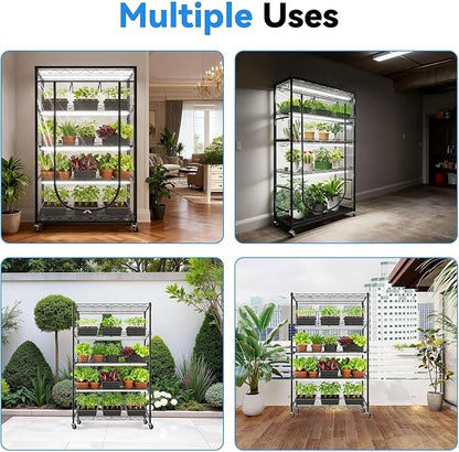 JESLED Indoor Greenhouse with Grow Light, 35.4x13.8x70IN | 3FT Full Spectrum 5000K LED Light for Seed Starting, Tiered Lighting Control, Built-in Timer & Thermo-Hygrometer