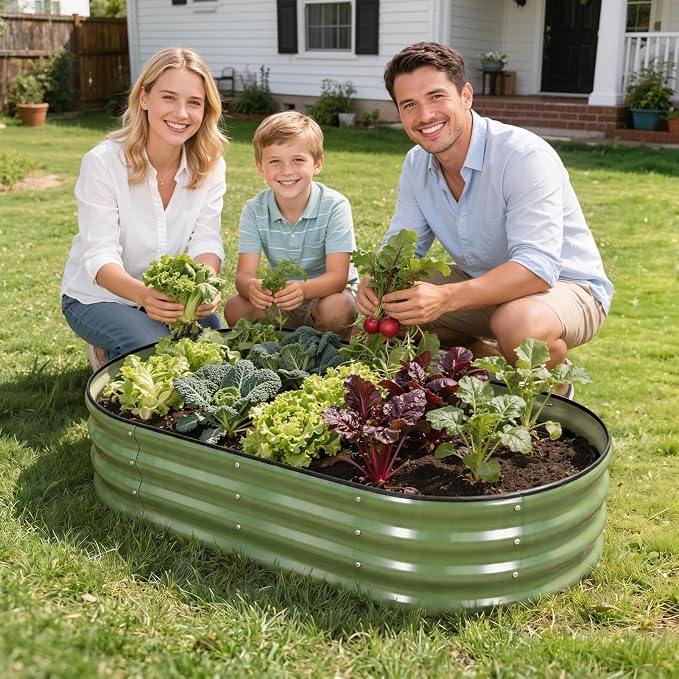 Galvanized Raised Garden Bed- Planter Garden Boxes Outdoor, Raised Beds for Gardening, 4x2x1ft Metal Garden Bed Kit for Vegetables Flower, Planter Raised Bed with Protective Tape & Tools.Green-4pack