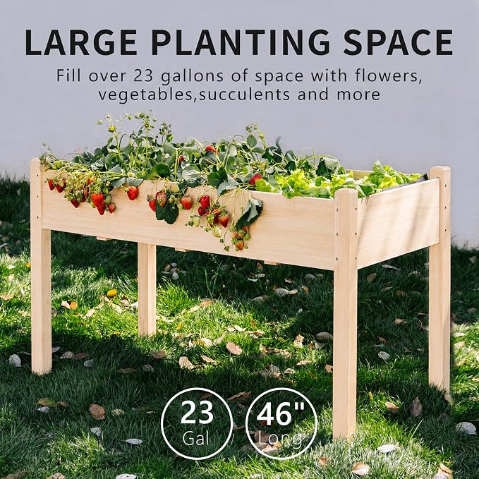 30" H Raised Garden Bed with Legs, Fir Wood Elevated Garden Bed Planter Box | Plant Stand Indoor/Outdoor for Tomato, Strawberry Herb Garden Planter