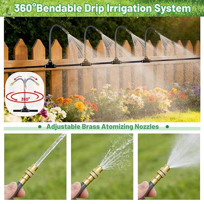 360° Adjustable 1/4" Drip Irrigation System Kits,Bendable Watering Misting Irrigation System, Garden Watering Atomizing System with 15 Nozzles for Garden Irrigation System (No Include 1/4" Tubing)