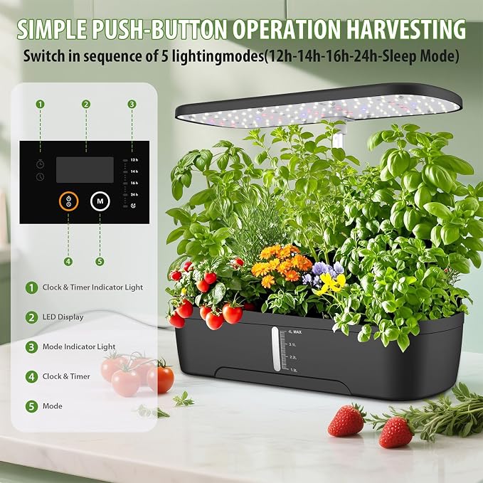 52 Pods Smart Hydroponics Growing System Indoor Herb Garden with Auto Timer | 24W Full-Spectrum Grow Light, 4L Water Tank, Quiet Pump, Height Adjustable, Great for Herbs Veggies in Kitchen & Office