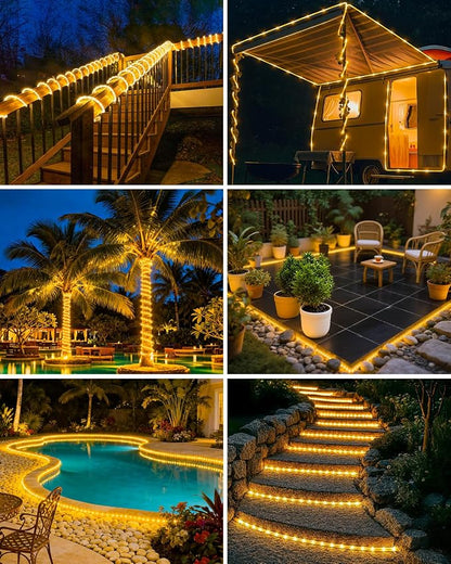 btfarm Solar Rope Lights, 60LED 20FT Solar String Lights Outdoor Waterproof, 8 Lighting Modes Solar Powered Strip Trampoline Light for Outside Garden Tree Christmas Yard Patio Decor, Warm White