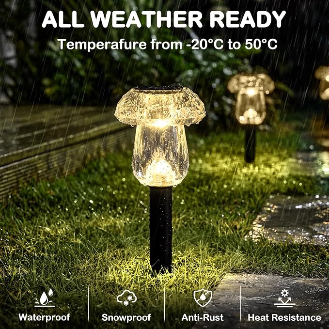 Solar Pathway Lights Outdoor 16 Pack Mushroom Garden Lights Waterproof Solar Powered Yard Lighting for Landscape, Driveway, Path, Walkway, Patio, Outside Garden Decorations, 3000K Warm White