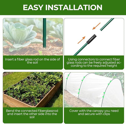 30Pcs Garden Hoops for Raised Beds, 6 Sets of 8.5 FT Long Garden Hoops, Rust-Free Fiberglass Greenhouse Hoops Grow Tunnel for Netting, DIY Plant Support Garden Stakes for Row Cover