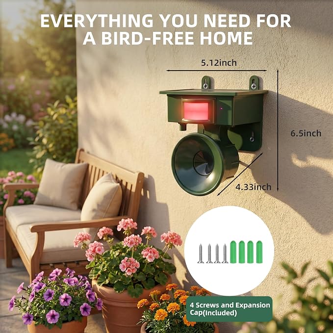 2026 Solar Ultrasonic Bird Repellent Devices Outdoor,Best Bird Deterrent for Pool,Pigeon Repellent for Balcony,Keep Crows Sparrows Starlings Out of Fruit Trees,Swimming Pool,Patio,Roof (2 Pack)