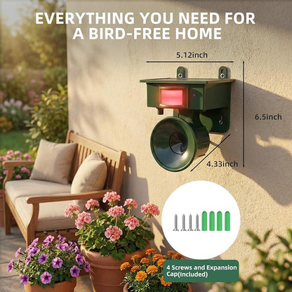 2026 Solar Ultrasonic Bird Repellent Devices Outdoor,Best Bird Deterrent for Pool,Pigeon Repellent for Balcony,Keep Crows Sparrows Starlings Out of Fruit Trees,Swimming Pool,Patio,Roof (2 Pack)