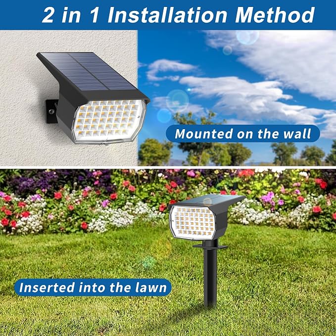 WENATY Solar Spot Lights Outdoor Waterproof IP65, 6 Pack Landscape Spotlights with 46 LEDs, 3 Modes Auto On/Off Solar Powered Flood Lights for Outside Pathway, Yard, Garden, Walkway (Cool White)