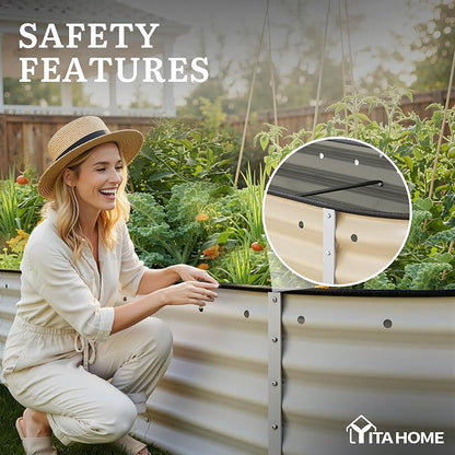 YITAHOME 8x2x1.5ft Galvanized Oval Raised Garden Bed, Metal Planter Box with Safety Rubber, Gloves, Outdoor Flower Bed for Planting Plants Vegetables, Cream Yellow