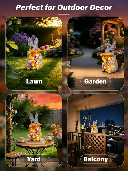 Guhope Solar Garden Statues, Outdoor Bunny Decor with Succulent and 6 LED Lights, Outside Yard Figurine Decor for Garden, Lawn, Balcony, Porch, Unique Gifts for Mom Grandma