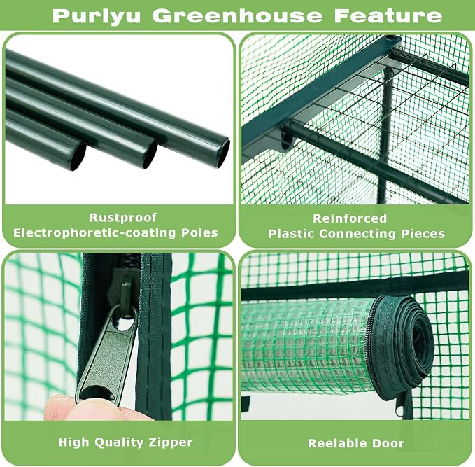 Purlyu Mini Greenhouse for Indoor Outdoor,Plant Green House 4-Tier Rack Stand Portable Greenhouses with Durable PE Cover for Seedling, 2.5x1.6x5.2 FT Ideal Gardening Gifts for Women Men(PLGH704G)