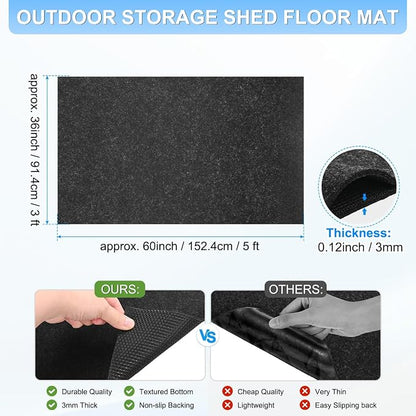M METERXITY 3 mm Thickened Outdoor Storage Shed Mat, 3x5 ft Waterproof Shed Flooring Mat for Patio Furniture Floor Protecting from Wear/Liquid/Dust/Oil, Non-Slip Felt Rubber Rug Pad [Grey]
