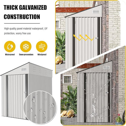 YOPTO 4×8 FT Outdoor Metal Storage Shed,Heavy-Duty Lean to Storage Shed with Lockable Single Side Hinge Door,Waterproof Metal Storage Tool House W/Sloping Roof,Air Vent&Protect Film,for Backyard,White
