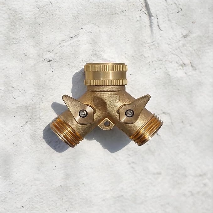 VANCOCO Garden Hose Coiled Spring Protectors, 3/4" Heavy Duty Brass Hose Splitter 2 Way with Hose Spring Protector for Garden Hose (Extra Quick Connect)