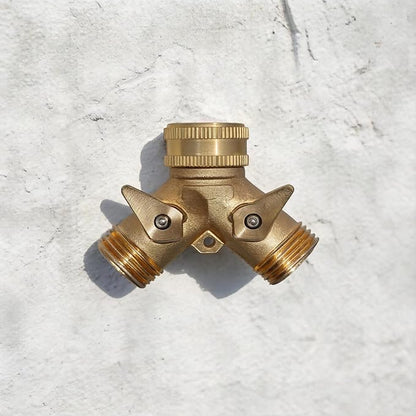 VANCOCO Garden Hose Coiled Spring Protectors, 3/4" Heavy Duty Brass Hose Splitter 2 Way with Hose Spring Protector for Garden Hose (Extra Quick Connect)
