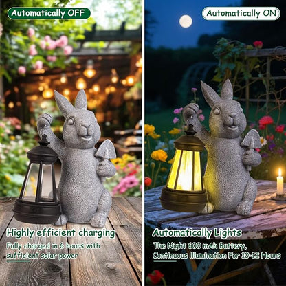 RICHIE Rabbit Statue Garden Ornaments Art Outdoor Decoration with Solar Powered LED Lights Decor for Patio,Balcony,Yard, Mum Birthday Gifts, Garden Gifts for Women, Chrismtas Gifts for Mom Grandma