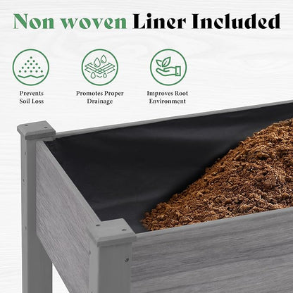 AMERLIFE Raised Garden Bed, 48x30x24 Inches Elevated Wood Planter Box with Legs, Bed Liner, Divider and Drainage Holes for Backyard, Patio, 200 lb Capacity - Grey