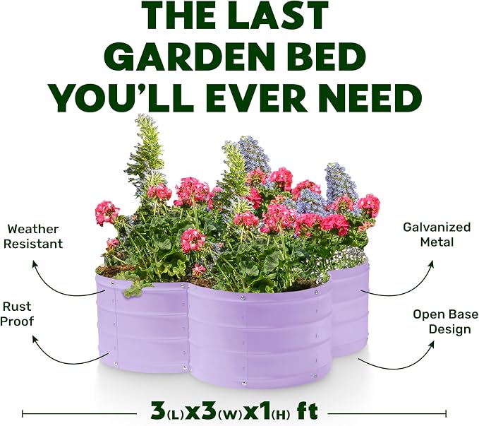 Plant & Plot Galvanized Raised Garden Beds Outdoor // 3×3×1 ft Planter Raised Beds for Gardening, Vegetables, Flowers // Large Metal Garden Box (Lavender) // Patented Tool-Free Design