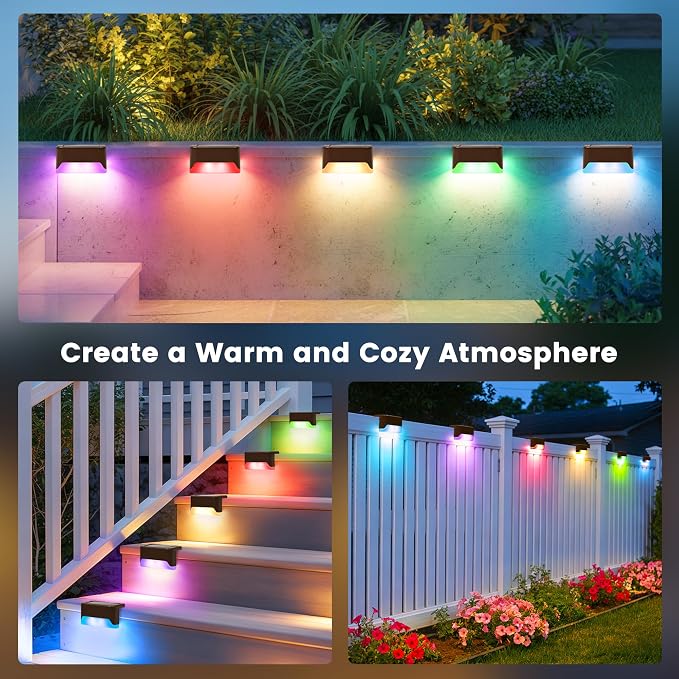 SOLPEX Solar Deck Lights Outdoor, Solar Fence Lights Waterproof LED Step Light for Outside, Garden, Stair, Patio, Yard, Railing, Front Porch, Balcony Decor(16 Pack RGB)