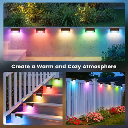 SOLPEX Solar Deck Lights Outdoor, Solar Fence Lights Waterproof LED Step Light for Outside, Garden, Stair, Patio, Yard, Railing, Front Porch, Balcony Decor(16 Pack RGB)