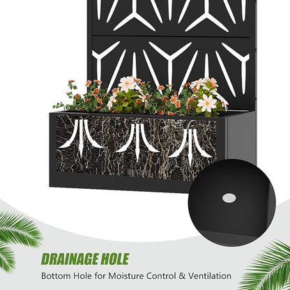 Casaphoria Metal Raised Garden Bed with Trellis, 59"x30"x12" Planter Box for Climbing Plants, Vegetables & Vines, Features Drainage Holes and Privacy Screen, Black-Star