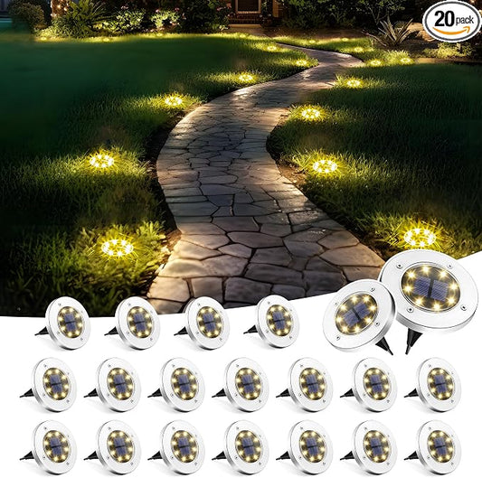 SOLPEX 20 Pack Solar Ground Lights Waterproof, Solar Powered Garden Lights, Landscape Lighting for Pathway Driveway Patio Backyard Walkway (Warm White)