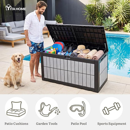 YITAHOME 134 Gallon Large Deck Box | Waterproof Resin Outdoor Storage Box with Lock, Doubles as Bench Seating for Patio Furniture Cushions,Garden Tools & Pool