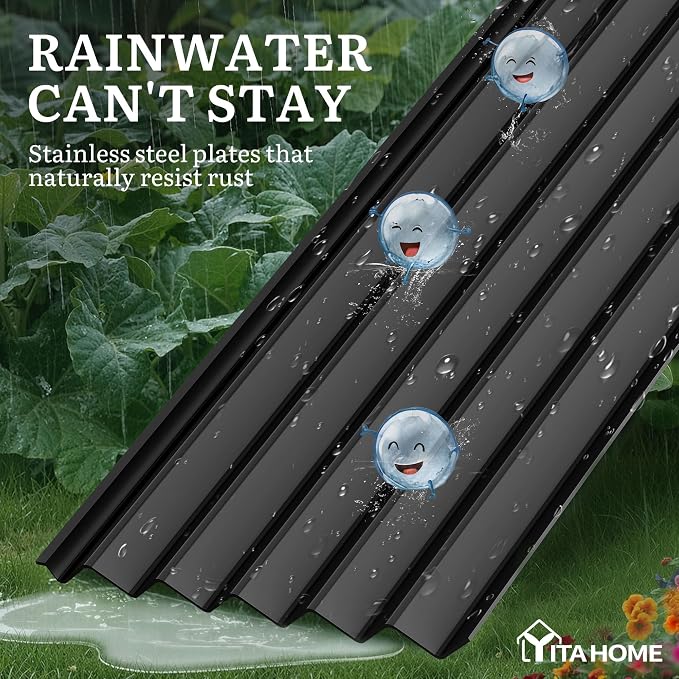 YITAHOME 8x4x1.5 ft Galvanized Raised Garden Bed Kit, Large Metal Planter Box with Gloves, Safety Rubber & Support Rod, Outdoor Flower Bed for Plants Vegetables, Black