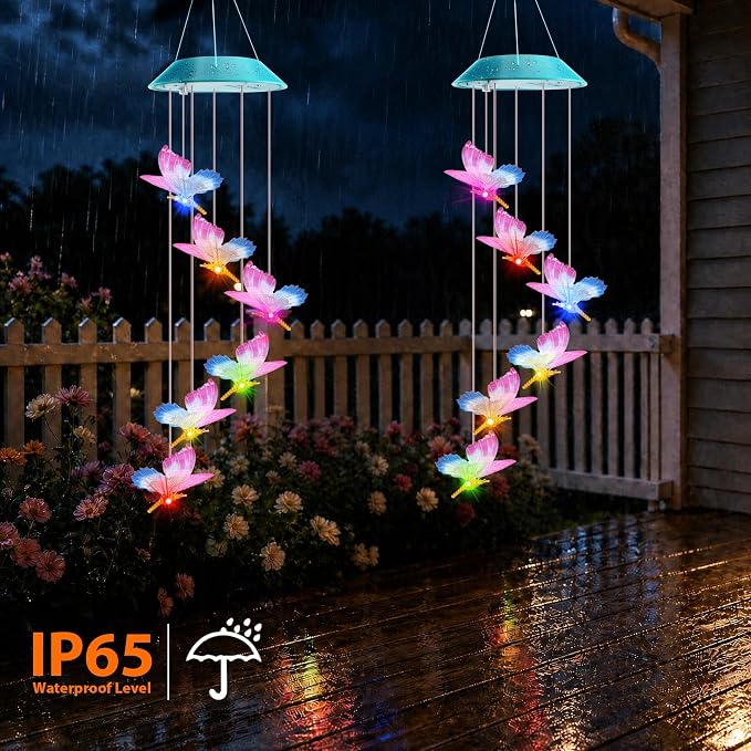 Toodour Solar Wind Chime, Color Changing LED Swaying Butterfly Wind Chimes, Upgrade Butterfly with Fluttering Wings, Waterproof Solar Outdoor Light Decor for Garden Window Patio, Gift for Mom Grandma
