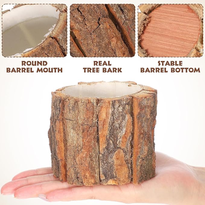Wooden Vase for Centerpieces, 6 Pack Wood Flower Vase Rustic Tree Stump Planter Pots, Wooden Bark Flower Bucket for Wedding Farmhouse Christmas Table Decor, Round Bark Stump Pots - 3.6x3.6x3 inch