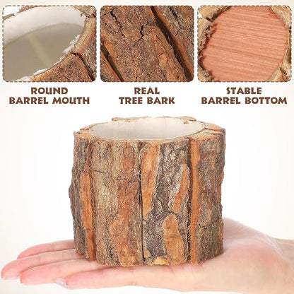 Wooden Vase for Centerpieces, 6 Pack Wood Flower Vase Rustic Tree Stump Planter Pots, Wooden Bark Flower Bucket for Wedding Farmhouse Christmas Table Decor, Round Bark Stump Pots - 3.6x3.6x3 inch