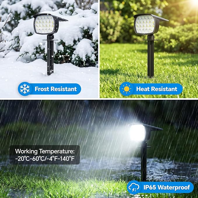 Solar Spot Lights Outdoor, 4 Pack 58 LED Solar Landscape Spotlights, Auto On/Off 3 Lighting Modes, 2-in-1 IP65 Waterproof Solar Landscape Lights for Yard Garden Pathway Tree