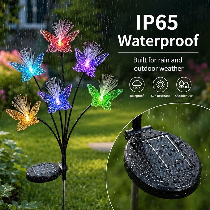 JJGoo 2 Pack Solar Garden Lights, Solar Butterfly Swaying Light for Outside, New Upgraded Outdoor Waterproof Light for Garden Patio Yard Front Porch Decor
