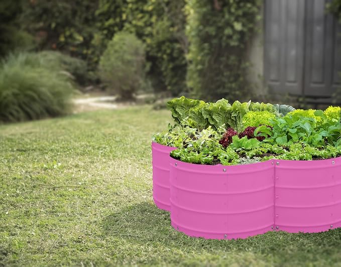 Plant & Plot Galvanized Raised Garden Beds Outdoor // 3×3×1 ft Planter Raised Beds for Gardening, Vegetables, Flowers // Large Metal Garden Box (Pink) // Patented Tool-Free Design