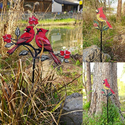 Red Cardinal Garden Stake - Metal Outdoor Decor for Patio & Yard(Red Cardinal-b)