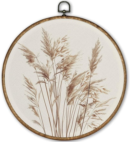 TLESKE Beige Rustic Botanical Fall Round Wall Art Decor, Boho Autumn Wildflower Floral Canvas Prints, Neutral Vintage Wall Hanging Door Decor, Perfect for Bedroom, Living Room, Farmhouse 10x10