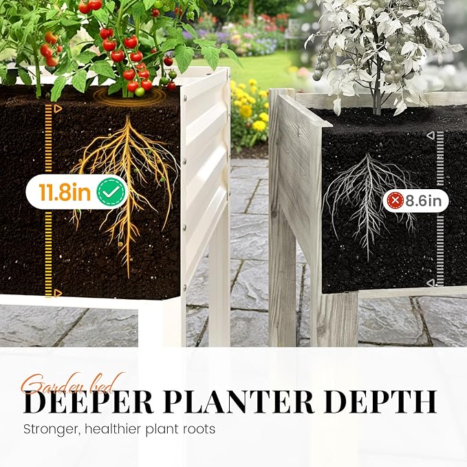King Bird Large Raised Garden Bed with Cover Galvanized Elevated Planter Box with Legs 48×24×56 in for Backyard, Patio, Balcony, 700lb Capacity, Beige