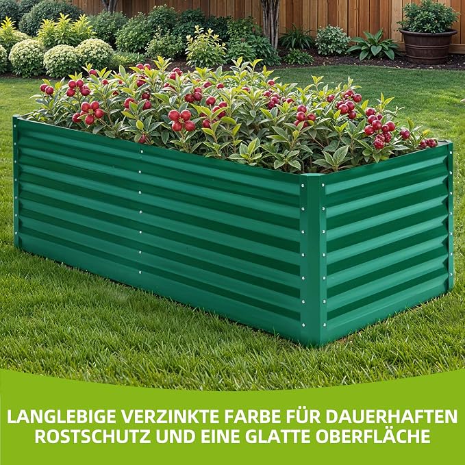 DWVO Raised Beds for Garden,870L Raised Bed Metal,0.35mm Galvanised Steel galvanised Planter with Safety Edging&4pcs Support Rod for Garden Vegetables Fruit(Green 180X90X54CM)