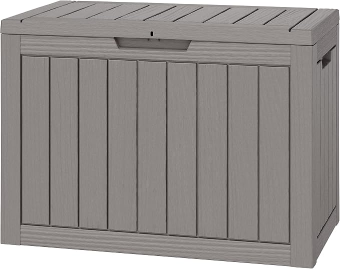 Outdoor Storage Box, 50 Gallon Deck Box with Lockable Lid, Waterproof Resin Storage Bin for Cushions, Garden Tools, Patio Furniture, Grey