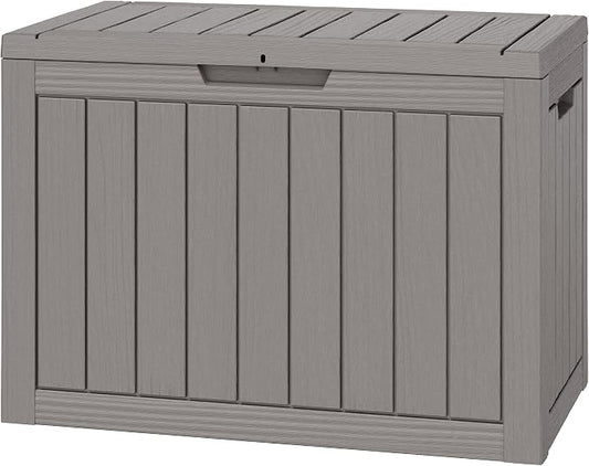 Outdoor Storage Box, 50 Gallon Deck Box with Lockable Lid, Waterproof Resin Storage Bin for Cushions, Garden Tools, Patio Furniture, Grey