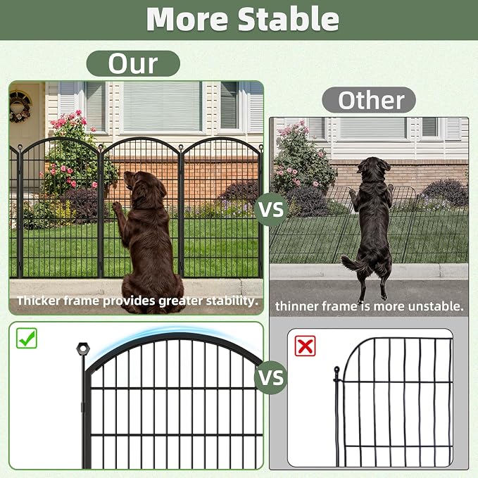 Decorative Garden Fence 48in x17ft, 8 Pack Rustproof Metal No Dig Fence Animal Barrier for Dog, Arched Flower Bed Edging Ornamental Wire Border Panel Fencing (Black, 8 Panels-48in(H))