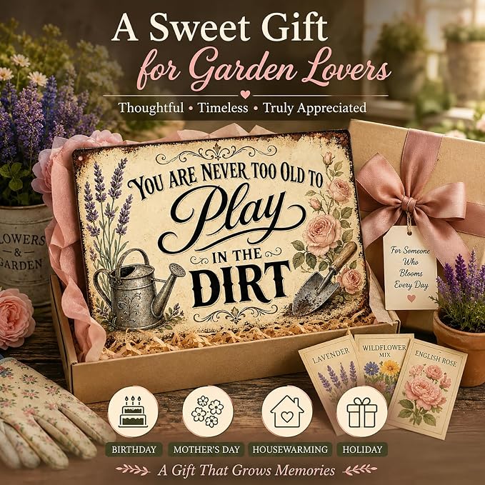 Garden Play Aluminum Metal Sign, Vintage Floral Wall Decor, Rustic Outdoor Plaque, Gift for Patio Greenhouse 8x12 Inch (26035)