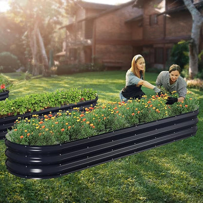 Winpull Raised Garden Bed Kit, 8x2x1 ft Galvanized Planter Box Outdoor, Oval Large Metal Raised Beds for Gardening Vegetables Flower Herb (Navy Blue)