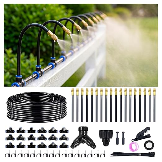 Thiswing 100FT 360° Adjustable Irrigation System for Garden | 1/4" Tubing, Automatic Watering Misting System with 18 Nozzles, Sprinkler for Garden, Raised Bed, Lawn, Plants