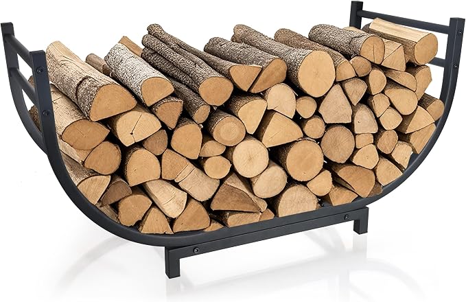 facka 30 Inch Firewood Rack Outdoor Metal Wood Rack | Iron Fire Log Stacker Holder for Fireplace, Patio, Porch, Yard, Garden, Indoor Outdoor Wood Storage