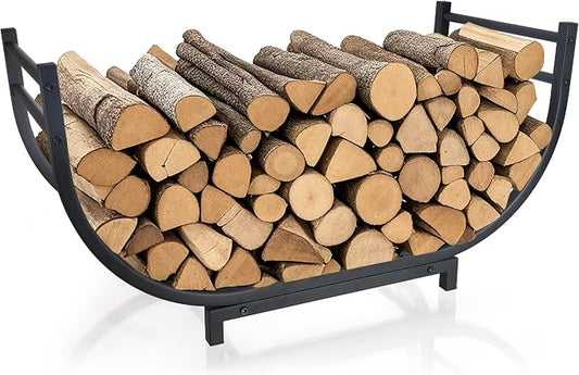 facka 30 Inch Firewood Rack Outdoor Metal Wood Rack | Iron Fire Log Stacker Holder for Fireplace, Patio, Porch, Yard, Garden, Indoor Outdoor Wood Storage