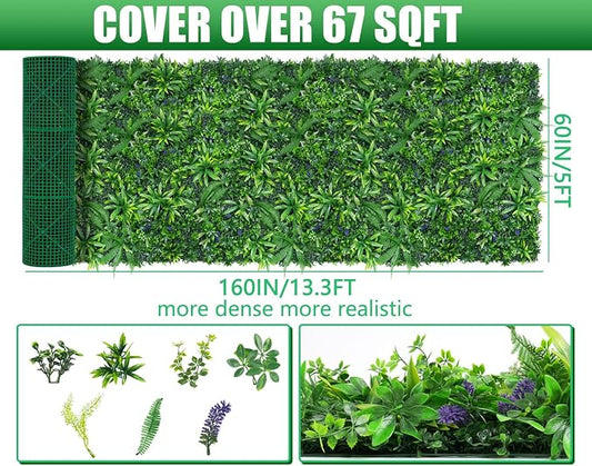 Grooy Artificial Boxwood Roll Panels, Grass Wall Panels 60"x160"(67 SQFT), Privacy Hedge Fence Screen with UV Protection, Fake Greenery Backdrop for Indoor Wedding and Outdoor Garden Backyard