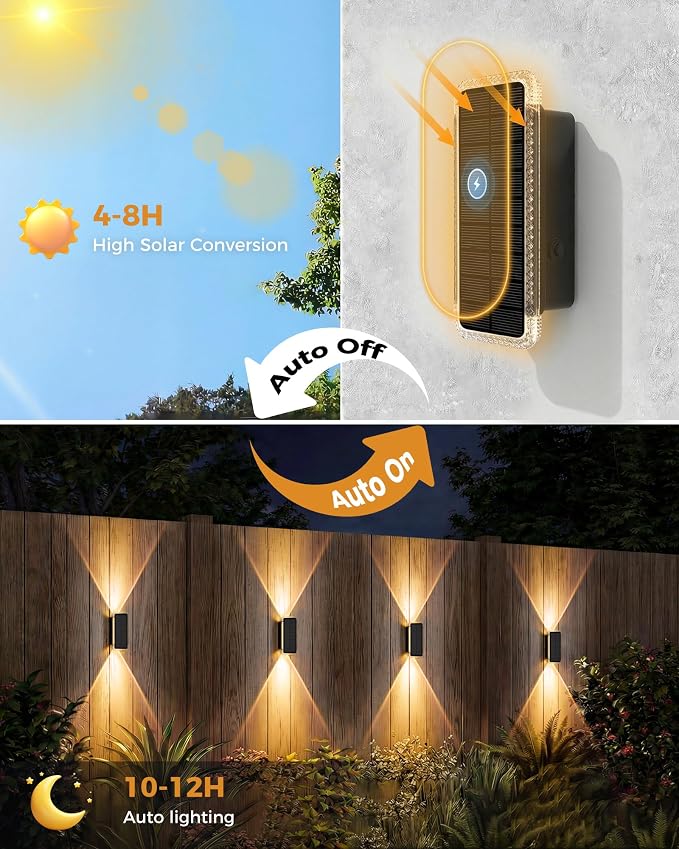 vighep Solar Fence Lights Outdoor 8 Pack, 5CCT(3000K-6000K) Up and Down Solar Wall Lights, IP65 Waterproof Dusk to Dawn Fence Lights Solar Powered for Patio, Porch, Backyard, Garage, Wall Decor