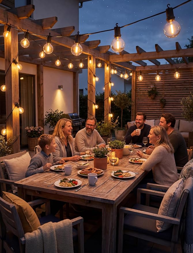 LED Outdoor String Lights, 100FT G40 IP65 Waterproof Patio Lights | 50+2 Shatterproof Bulbs, UL Certified, Plug-In, Connectable, Hanging Light for Backyard Porch Home Decor, Warm White